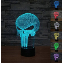 Nočné svetlo Punisher Skull 3D, 7 farieb, LED stolová lampa, dotykové tlačidlo, dekorácia miestnosti