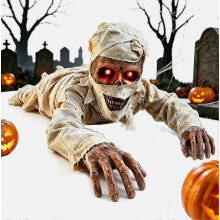 Geluidsgeactiveerde kruipende mummie Halloween decoratie, skeletgezicht prop | Geluidsgeactiveerde kruipende mummie met rode ogen, grie