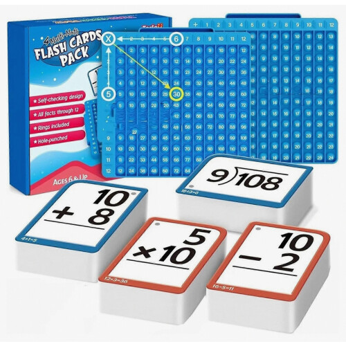 Math Flash Cards + Math Board, Multiplication Flash Card Times Table Chart, Math Manipulatives Division, Addition, Subtraction Games To