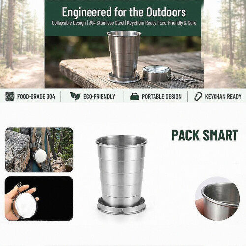 Collapsible Stainless Steel Cup - Telescopic Keychain - Travel 1