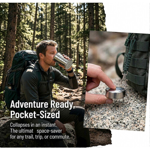 Collapsible Stainless Steel Cup - Telescopic Keychain - Travel 2