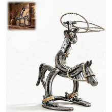 Sculpture de cheval western, figurine de rodéo en fer forgé artisanale, décoration de bureau rustique en métal pour étagère de ferme, b