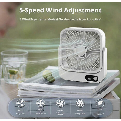Magnetische bureauventilator, USB oplaadbaar, 5 snelheden, stille, draagbare ventilator 2