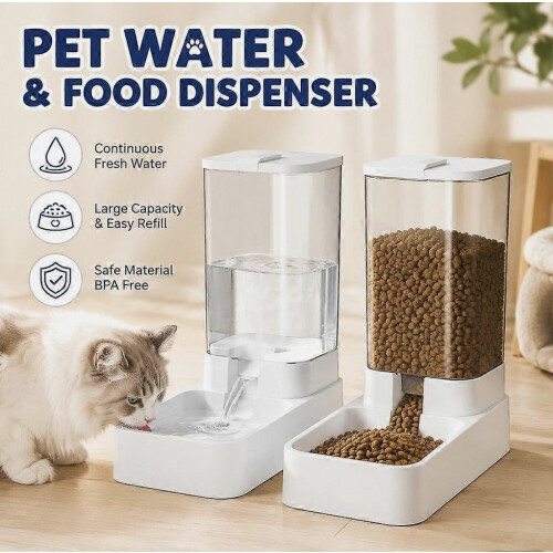 Automatic Pet Feeder and Waterer - Gravity Feed Water Dispenser for Cats Dogs 1