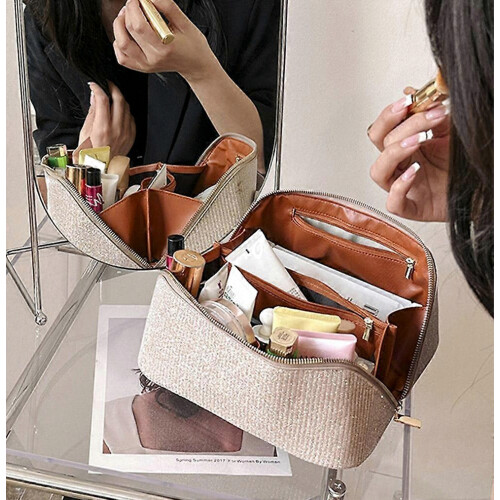 PU Cosmetic Bag Organizer - Large Capacity, Multiple Compartments, Travel Toiletry 1