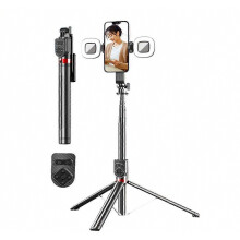 P100TK Verwacklungsfreies Handy-Stativ, ausziehbarer Bluetooth-kompatibler Selfie-Stick mit zwei quadratischen Aufhelllichtern