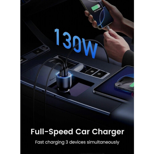 130W USB C autolader, PD 100W + PD 30W Type C autoladeradapter compatibel 2