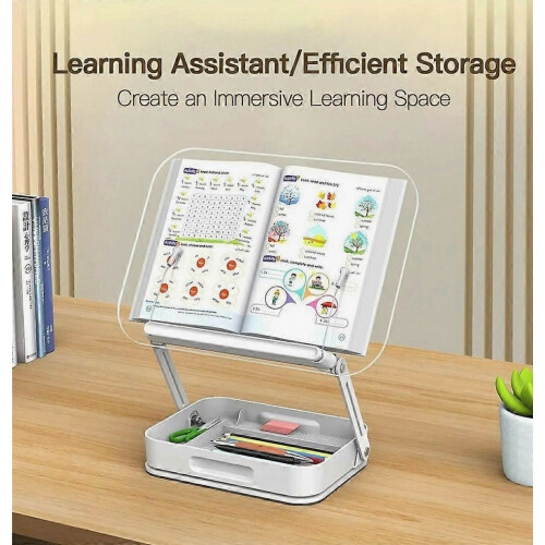 R22H Adjustable Rotating Laptop Tablet Book Holder Stand Foldable Reading Bracket with Bottom Storage Box 1
