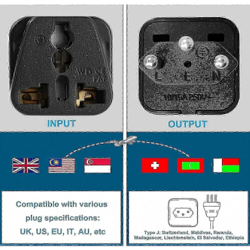 Schweiz Typ J Steckeradapter 3er-Pack Universal-Reiseadapter 1
