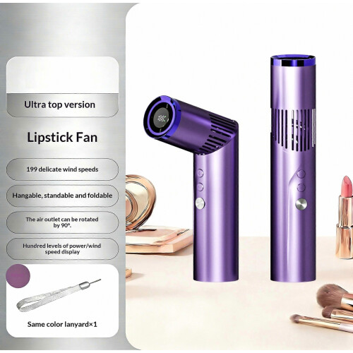 Mini Lipstick Shape Handheld Fan 199-Speed Adjustable Digital Display Silent Cooling Fan Built-in LED Light 1