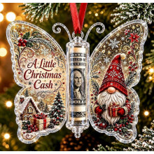 Kerstcadeau in de vorm van een vlinderornament, transparante acryl geldhouder, feestelijke geldhouder als aandenken voor de kerstboom,