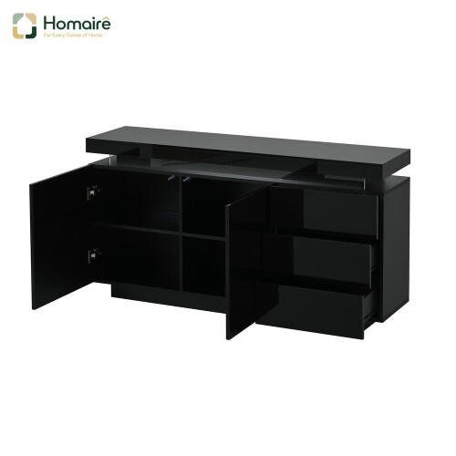 HOMAIRE Black LED Sideboard 2 Doors 3 Drawers