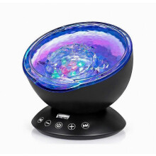Heldere, kalmerende sensorische zeelamp voor kinderen met autisme (zwart) – Nachtlampje met projector, 7 lichtstanden, kleurverandering