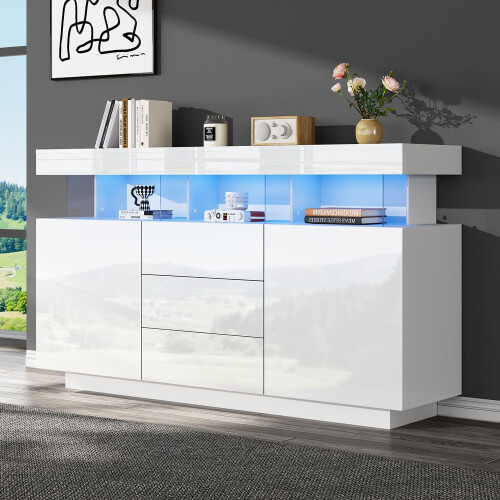 HOMAIRE White High Gloss Storage Cabinet 140cm 1