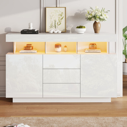 HOMAIRE White High Gloss Storage Cabinet 140cm