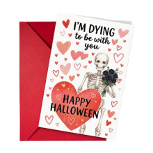 Halloween Greeting Card Set Skeleton Heart Design Halloween Wish Card With Envelope For Couple Lover Holiday Party
