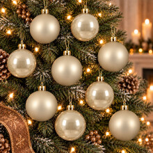 12 Christmas Tree Baubles Pearl Gold