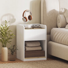 HOMCOM Bedside Table with Drawer and Shelf, White and Oak