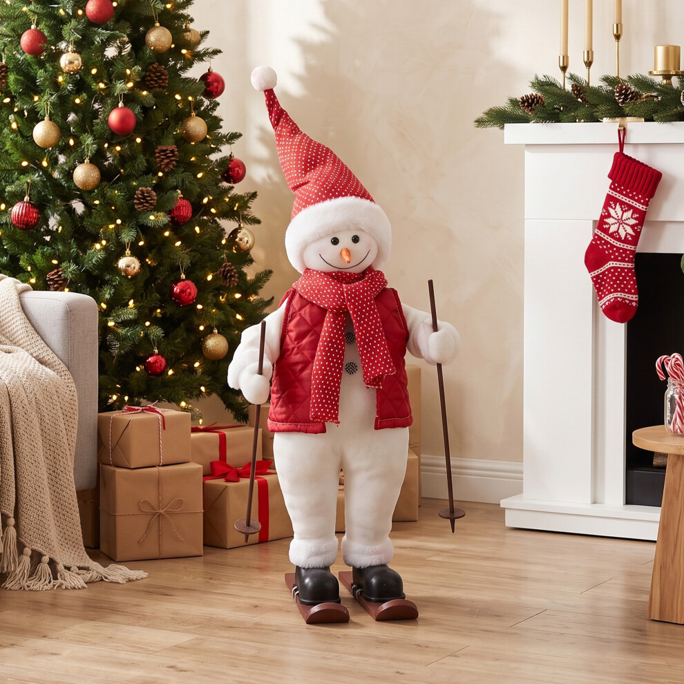 Rackhams Red 2Ft Christmas Singing Skiing Santa Claus With Ski Board And Poles - Image 3
