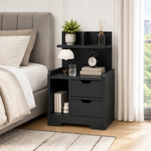 HOMCOM Modern Bedside Table with 2 Drawers and Open Shelves for Bedroom