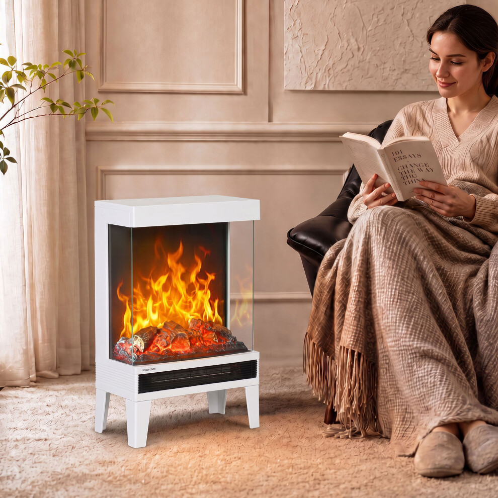 Homcom Unisex White Freestanding Stove With Led Flame Effect, | : Medium - Image 3