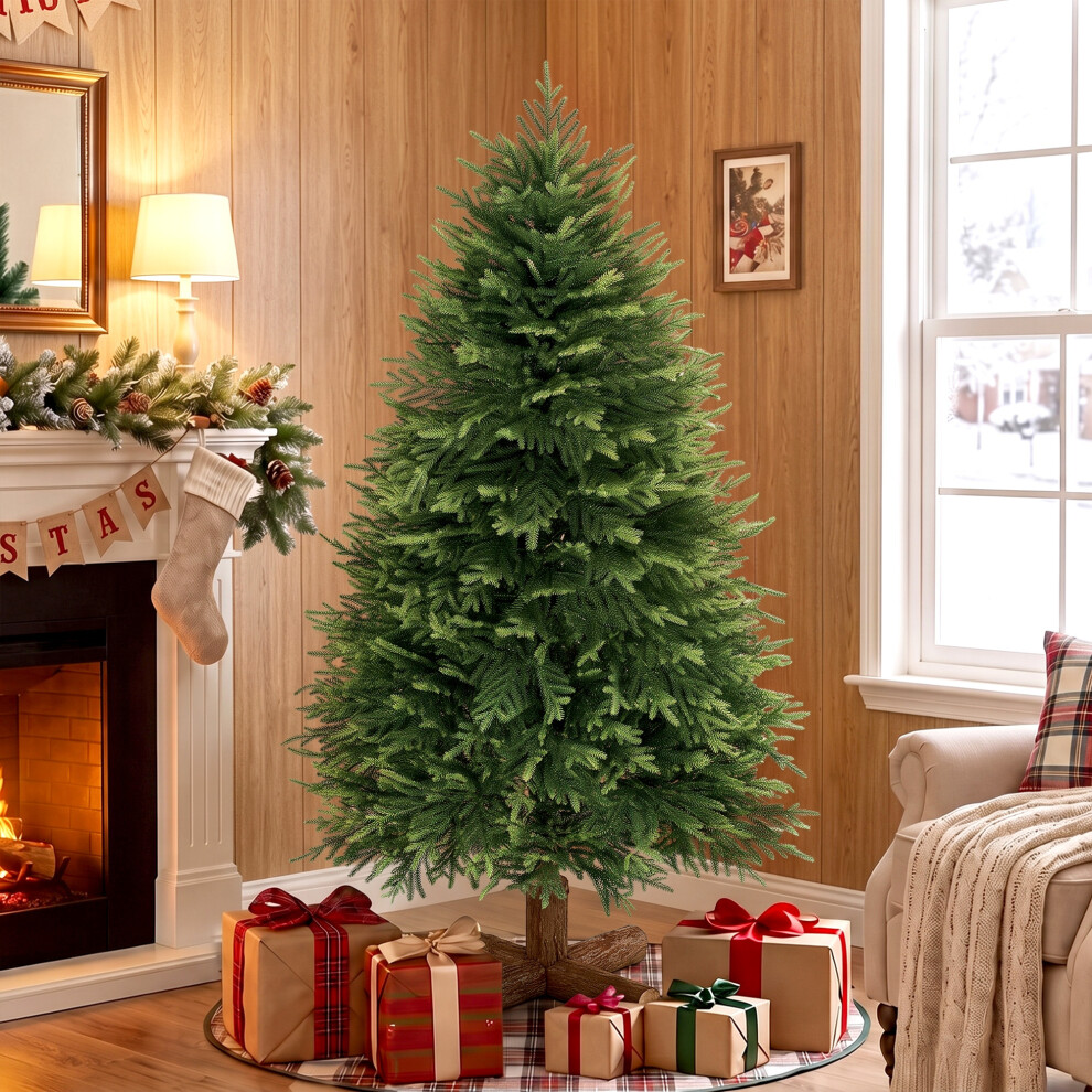 HOMCOM 5ft Artificial Christmas Tree, Auto Open, Fir Wood Base, Green | Size: 150cm - Image 4