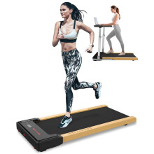 2-in-1 Under Desk Treadmill, 2.25HP Quiet Motor, 1-6km/h, Solid Wood Design, Remote Control, LED Display & 120kg Capacity
