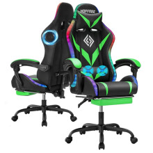 (Green+Black Bottom) RGB Gaming Chair with Bluetooth Speakers, Massage, Footrest & Lumbar Support, Ergonomic High-Back Computer Chair