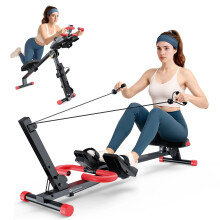 4-in-1 Foldable Rowing Machine & Ab Trainer, 4 Resistance Levels, 4 Heights, LCD Monitor & 120kg Capacity for Home Gym