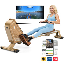 (Beige) Foldable Wooden Magnetic Rowing Machine, 16 Resistance Levels, Dual Quiet Flywheels, 160kg Capacity & App Connectivity