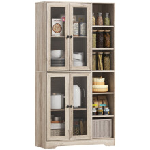 Multi-Storage Kitchen Cabinet, with Glass Doors - Grey Wood-Effect