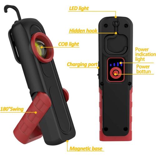 Rechargeable COB LED Work Light, Portable Flashlight with Magnetic Clip for Workshop, Easy to Use, Great Value, Compact Design, Handy and Practical 1
