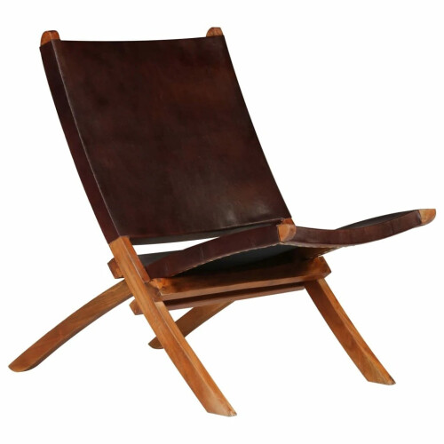 Relax chair foldable genuine leather brown 1