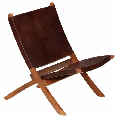 Relax chair foldable genuine leather brown 2