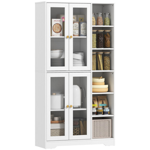 Multi-Storage Kitchen Cabinet, with Glass Doors - White Wood-Effect