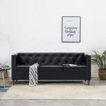 Three Seater Chesterfield Style Leatherette Upholstery Black