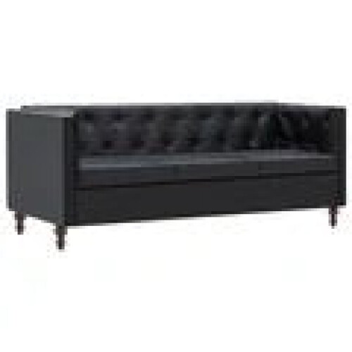 Three Seater Chesterfield Style Leatherette Upholstery Black 2