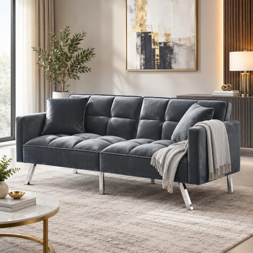 Modern Velvet Sofa Bed 2 Seater Click Clack Sofa 1