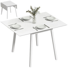 Solid Wood Folding Dining Table, Drop Leaf Table for 2-4 People, Rectangle Kitchen Table for Small Space, White