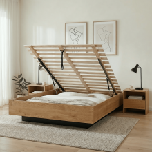 Koping Kingsize Gas Lift Ottoman Bed with Storage in Natural Pine