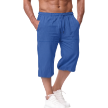 Herren Leinen Shorts Strandshorts Locker Sommer Casual Blau 4XL — leinenhose herren, sommerhose kurz