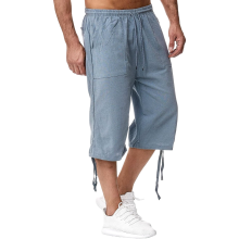 Herren Leinen Shorts Strandshorts Locker Sommer Casual Blau L — leinenhose kurz, sommerhose herren, arolora shorts