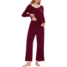 Pijama de Dos Piezas para Mujer Conjunto Manga Larga Cómodo Cálido Burdeos S — ropa dormir mujer