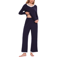 Pijama de Dos Piezas para Mujer Conjunto Manga Larga Cómodo Cálido Azul Marino M — ropa dormir mujer