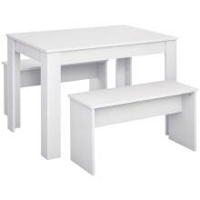 Kitchen Dining Table and 2 Benches Set, Table and Chairs Set for Limited Space, White