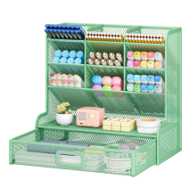 Organisateur de Bureau en Métal Grillagé 9 Compartiments Vert — rangement fournitures bureau, pot crayon maille