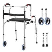 Foldable Aluminum Alloy Walker with Wheels and Leather Seat Height adjustable