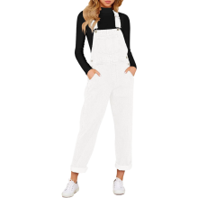 Damen Jeans-Latzhose Overall Weites Bein Stretch Weiß M — latzhose damen sommer, denim jumpsuit lang
