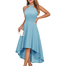 Damen Cocktailkleid Festlich Elegant Ausgestellt Blau XL — abendkleid knielang, neckholder kleid festlich