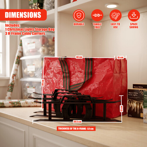 GEEZY GEEZY Christmas Decoration Storage Bag Christmas Lights Storage Organizer w/ H Frame 1
